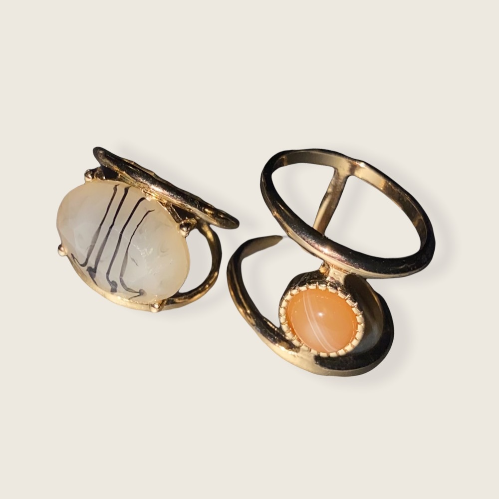 Orange and Gray Tortoise Gem Rings - Pack of 2